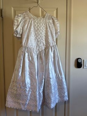 White Satin Embroidered Girls Dress